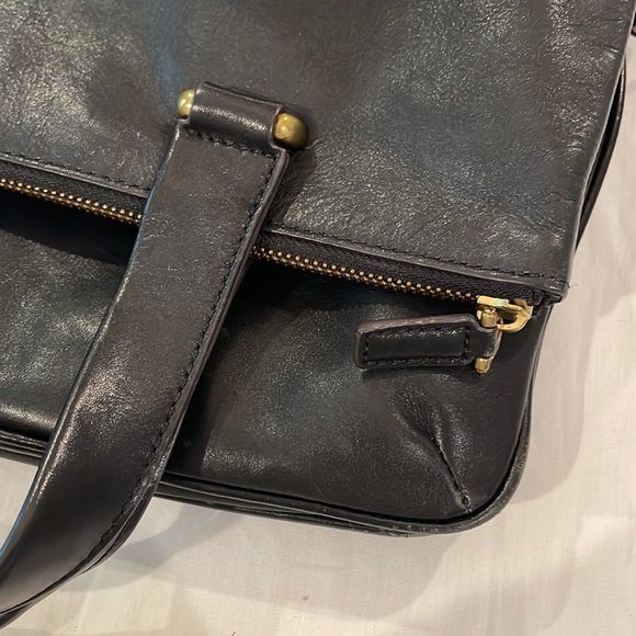 Fossil Memoir Anthology Crossbody Foldover Tote Black Leather Purse Shoulder Bag - Picture 4 of 16